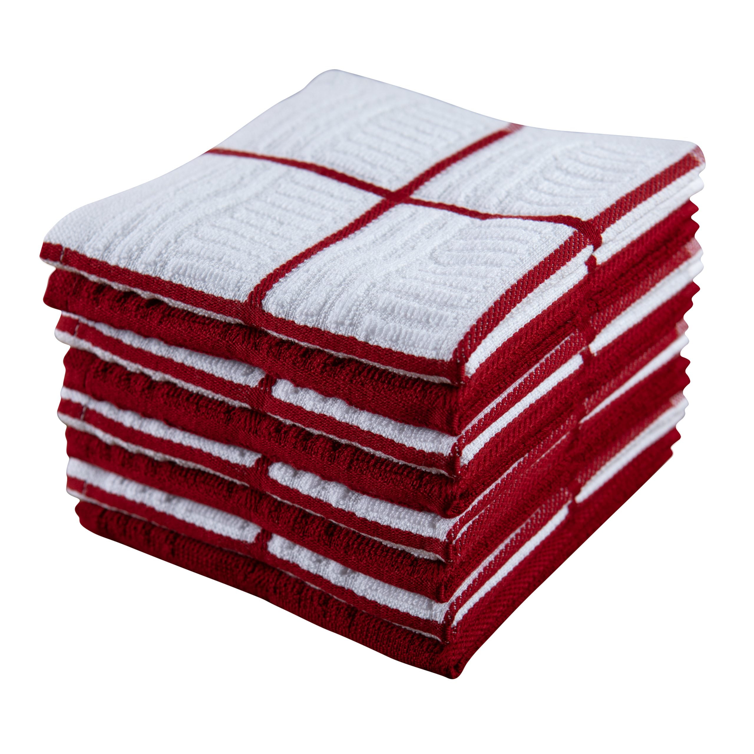 Sticky Toffee Kitchen Dishcloths Towels 100 Cotton, Set of 8, Red and
