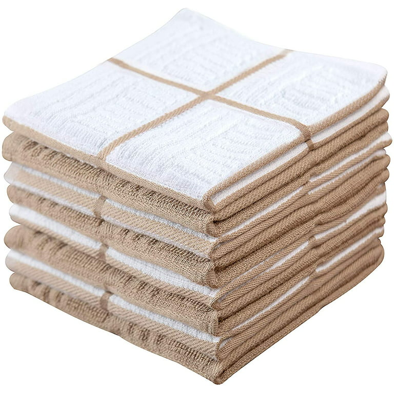 Sticky Toffee Kitchen Dishcloths Towels 100% Cotton, Set of 8, Tan and  White Dish Cloth Towels, 12 in x 12 in