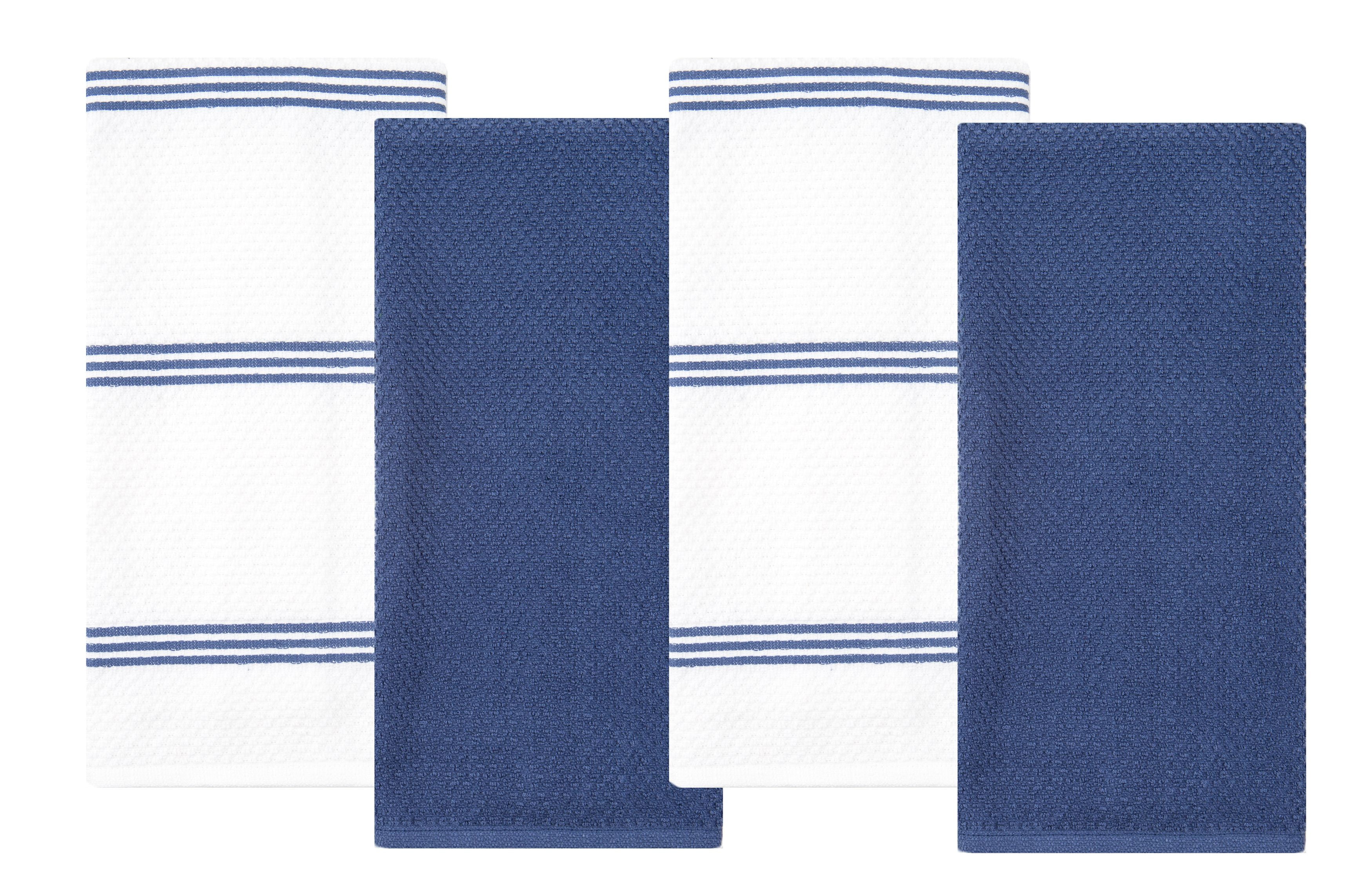 Sticky Toffee Kitchen Towels Dish Towels 100% Cotton, Set of 4, Dark Blue  and White Hand Towels, Tea Towels, Reusable Absorbent Cleaning Cloths, 28  in
