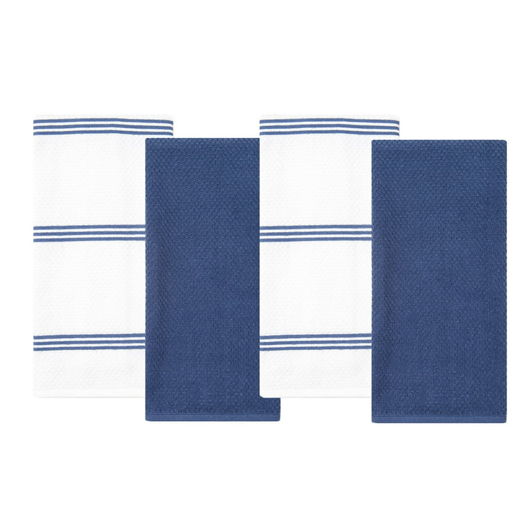 Sticky Toffee Kitchen Towels Dish Towels 100% Cotton, Set of 4, Dark Blue and White Hand Towels, Tea Towels, Reusable Absorbent Cleaning Cloths, 28 in