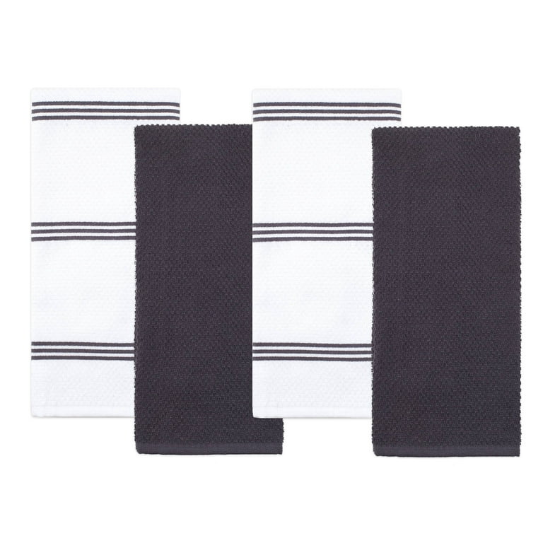 Kitchen Towels Dish Towels 100% Cotton, Set of 4, Gray and White Hand  Towels, Tea Towels, Reusable and Absorbent Cleaning Cloths, Oeko-Tex  Cotton, 28