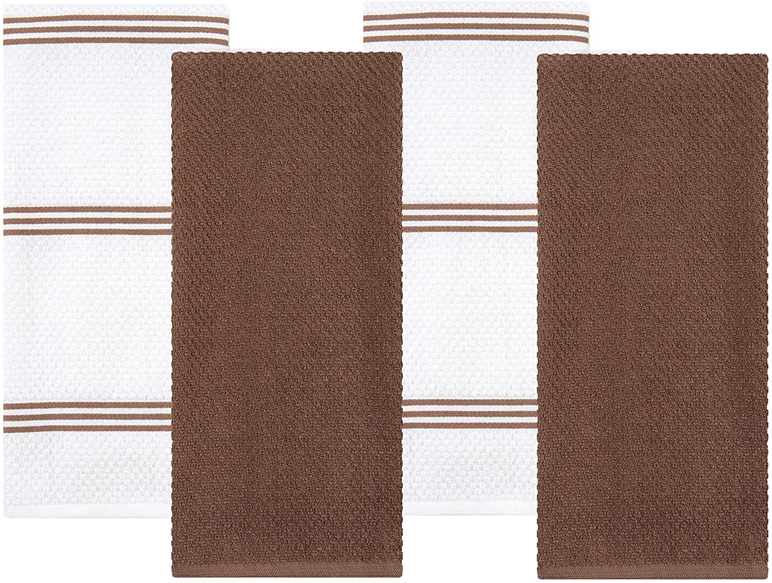 Brown and White Cotton Terry Kitchen Towel Set, 28 x 16 inches