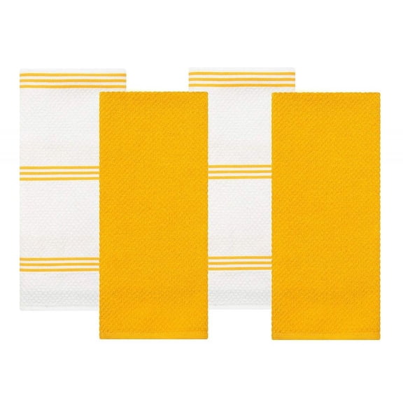 Sticky Toffee Kitchen Towels Dish Towels 100% Cotton, Set of 4, Yellow and White Hand Towels, Tea Towels, Reusable Absorbent Cleaning Cloths, 28 in x 16 in