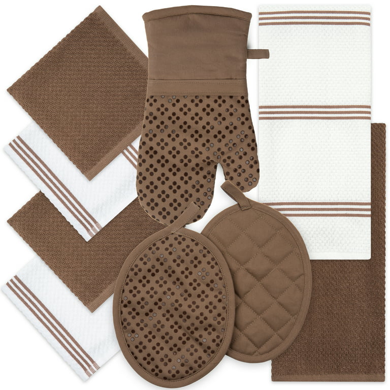 Muldale Oven Mitt and Kitchen Towel Set - Kitchen Towels and Pot Holders - 5 Pack - Kitchen Mitten Set - Kitchen Textile Linen Sets - Soft and