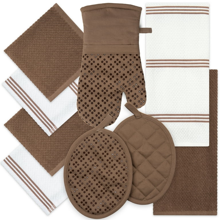 CHECK COTTON KITCHEN TOWEL (PACK OF 3) - Brown / Taupe