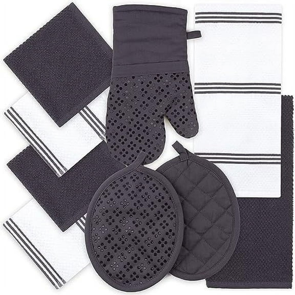 Sticky Toffee Exclusive 9-Piece Set 100% Cotton Oven Dish Potholder Mittens, Absorbent Cooking Gift