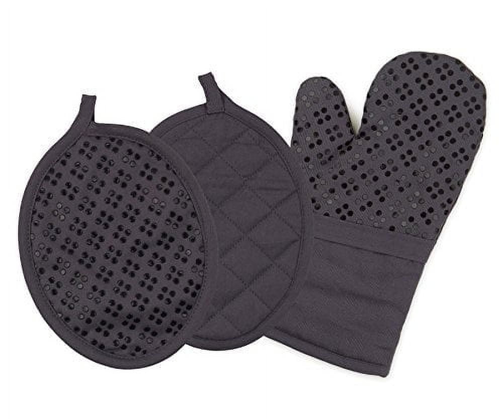 All-Clad Ribbed Silicone Cotton Twill Oven Mitt, Set of 2 - Black