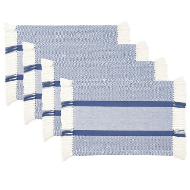 Sticky Toffee Placemats Set of 4, Woven Cotton Cloth Placemat Set, 14x19 in, Blue Boho Place Mats for Kitchen or Dining Table