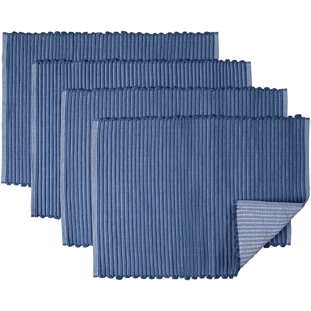 Sticky Toffee Washable Cotton Placemats Set of 4, Blue Large Ribbed