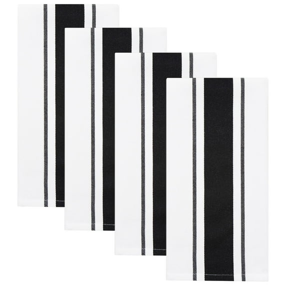 Sticky Toffee Striped Cotton Kitchen Dish Towels, Black, 4 Pack, 27.5 in. x 19.5 in.