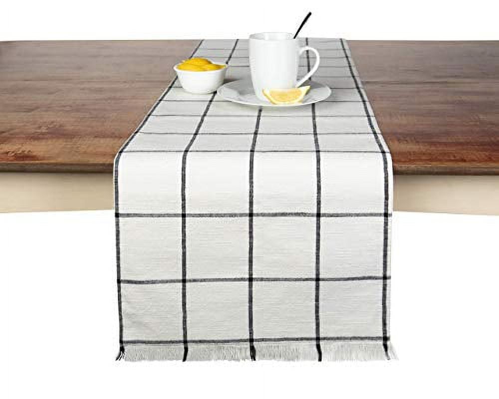 Sticky Toffee Table Runner Cotton Farmhouse Plaid 14 in x 72 in, Table Décor for Kitchen or