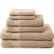 Sticky Toffee Terry Cotton 2 Bath Towels, 2 Hand Towels and 2 Washcloths Bathroom Towel Set of 6, Soft and Absorbent, Tan