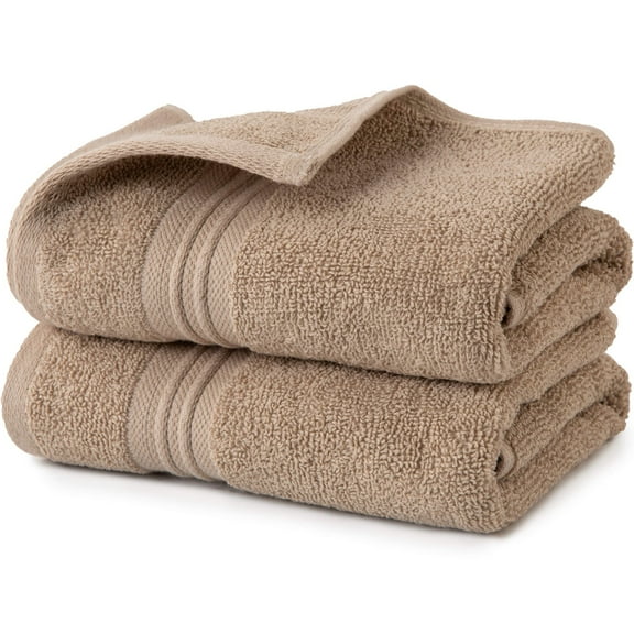 Sticky Toffee Terry Cotton Hand Towels Set for Bathroom, 2 pack, Soft and Absorbent, 500 GSM, 16 in x 28 in, Tan