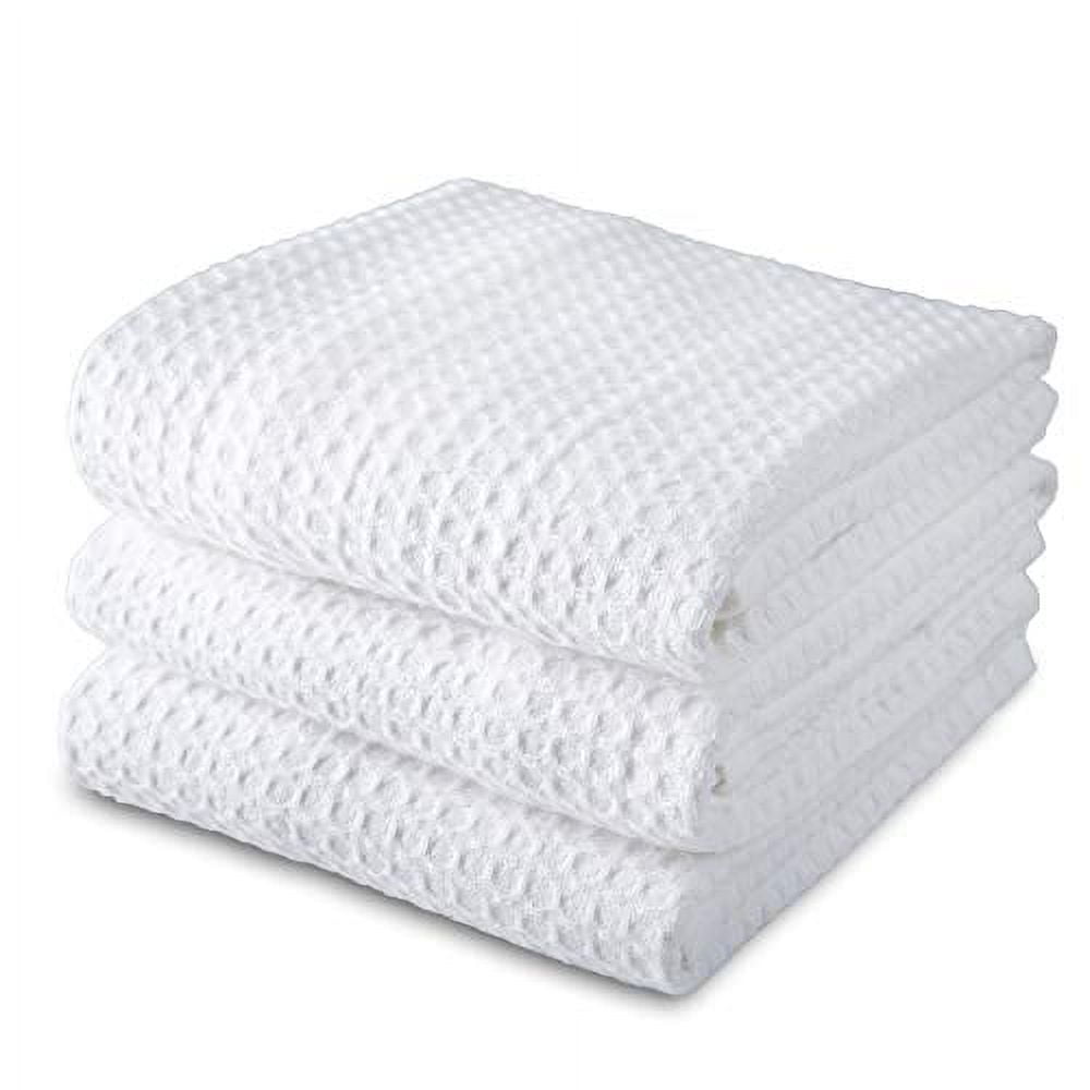 Sticky Toffee Waffle Kitchen Towels Set of 3, White Cotton Dish