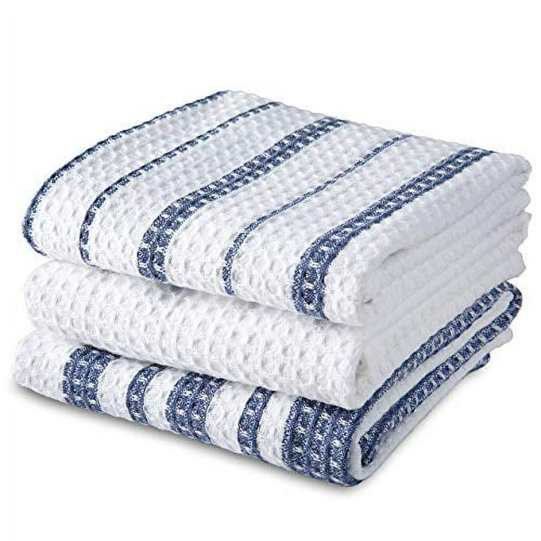 FELPINTER KITCHEN TOWELS (3) WHITE WAFFLE GRAY 100% COTTON 19.5 X