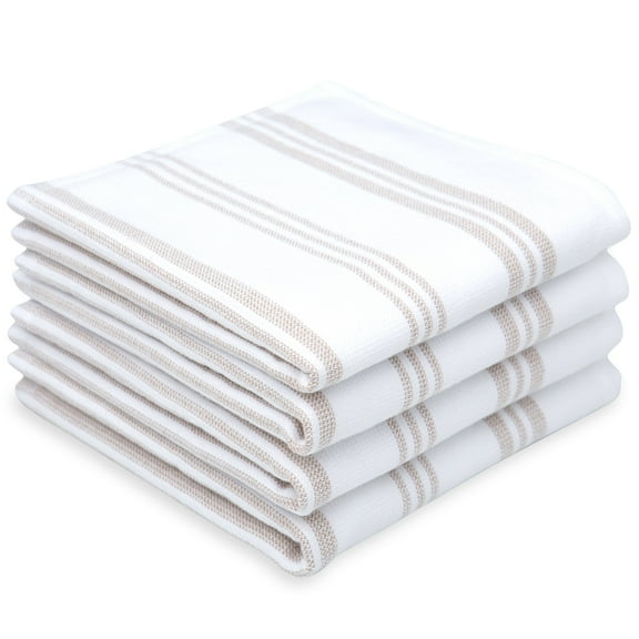 Sticky Toffee Washcloths Set 100% Cotton, White Soft and Absorbent Sticky Toffee Terry Towels, Modern Stripe, Reusable Fingertip Towels, Quick Drying, 13 in x 13 in, 4 Pack, Tan