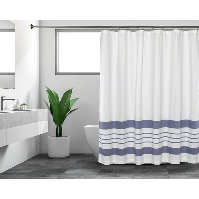VCNY Home Conrad Fabric Shower Curtain 72x72", Muted Blue & Grey Geometric Pattern, 100% Polyester