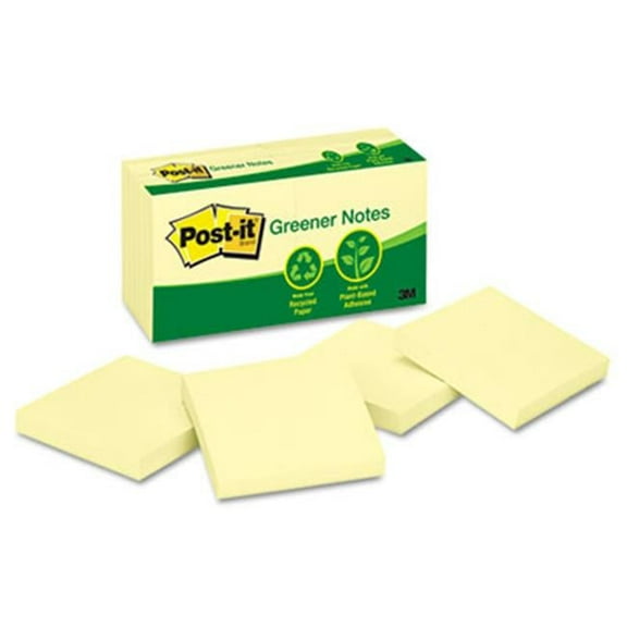 Sticky note Greener Notes  Recycled Notes- 3 x 3- Canary Yellow- 12 100-Sheet Pads/Pack
