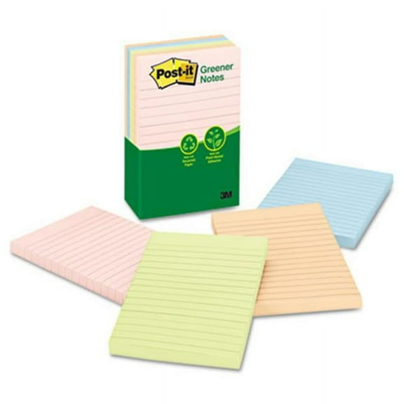 Sticky note Greener Notes Recycled Notes- 4 x 6- Four Pastel Colors- 5 100-Sheet Pads/Pack