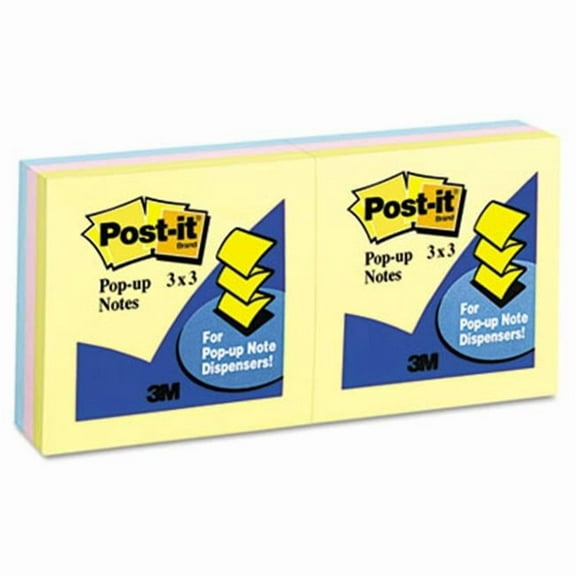 Sticky note Pop-up Notes Pop-Up Refills- 3 x 3- Three Pastel Colors- 6 100-Sheet Pads/Pack