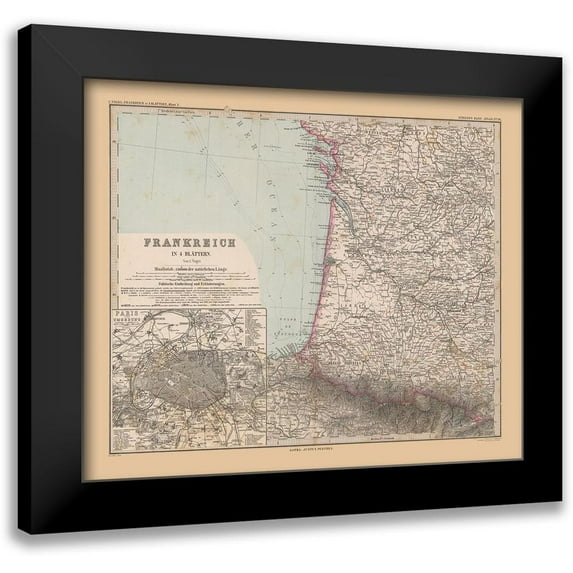 Stieler 13x12 Black Modern Framed Museum Art Print Titled - Southwestern France - Stieler 1885
