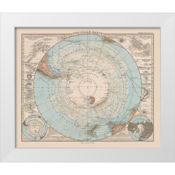 Stieler 14x12 White Modern Wood Framed Museum Art Print Titled - South Pole - Stieler 1885