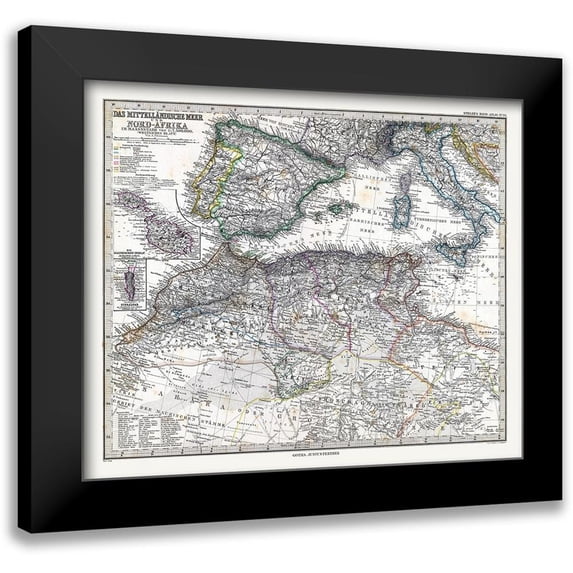 Stieler 17x15 Black Modern Framed Museum Art Print Titled - Mediterranean Sea North Africa - Stieler 1885