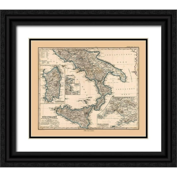 Stieler 17x15 Black Ornate Wood Framed with Double Matting Museum Art Print Titled - Southern Italy - Stieler 1885