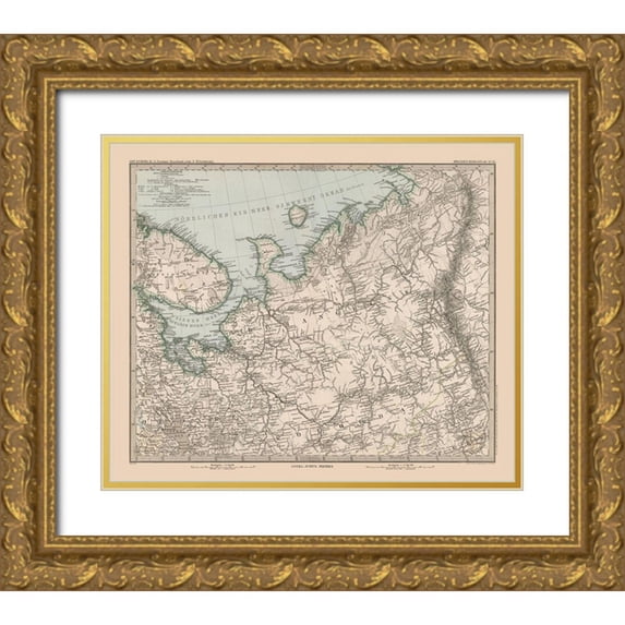 Stieler 17x15 Gold Ornate Wood Framed with Double Matting Museum Art Print Titled - Northeast Europe Russia - Stieler 1885