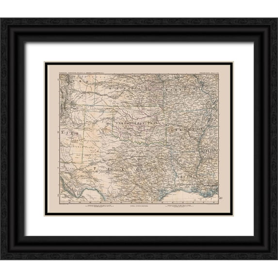 Stieler 18x15 Black Ornate Wood Framed with Double Matting Museum Art Print Titled - South Central United States - Stieler 1885