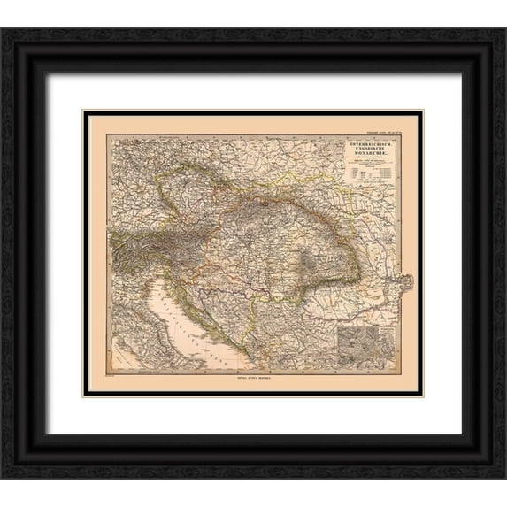 Stieler 23x20 Black Ornate Wood Framed with Double Matting Museum Art Print Titled - Austro Hungarian Empire - Stieler 1885