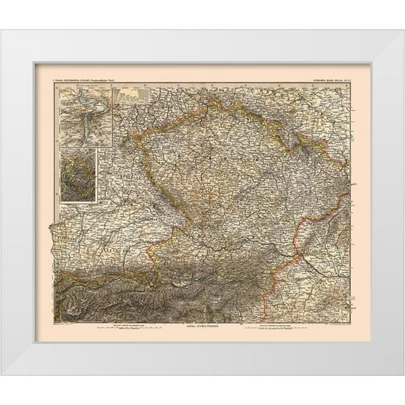 Stieler 23x20 White Modern Wood Framed Museum Art Print Titled - North West Austria Hungary - Stieler 1885