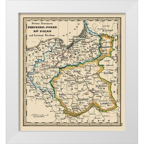 Stieler 26x28 White Modern Wood Framed Museum Art Print Titled - Eastern Europe Prussia Poland - Stieler 1852