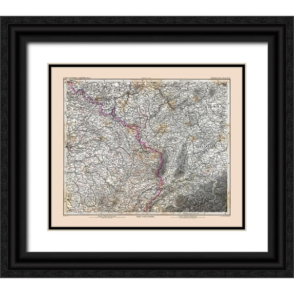 Stieler 30x26 Black Ornate Wood Framed with Double Matting Museum Art Print Titled - Northeastern France - Stieler 1885