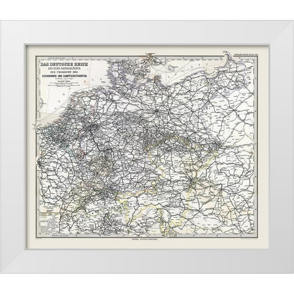 Stieler 30x26 White Modern Wood Framed Museum Art Print Titled - Europe German Railways Steamboats Germany
