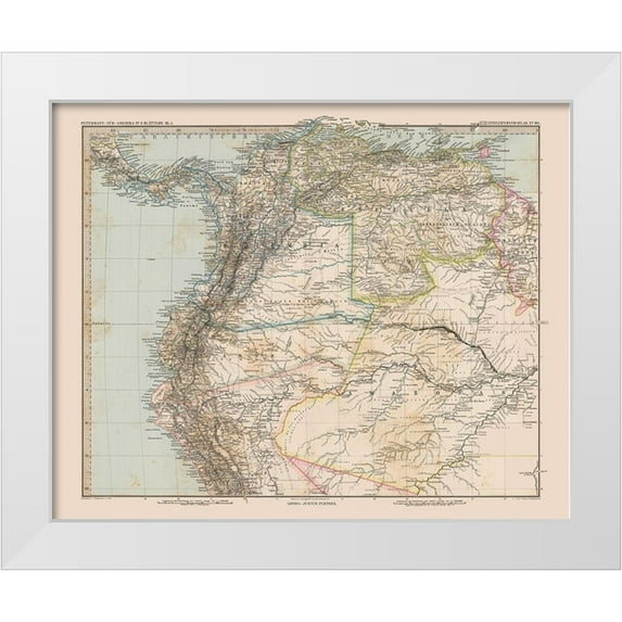 Stieler 31x26 White Modern Wood Framed Museum Art Print Titled - North South America - Stieler 1885