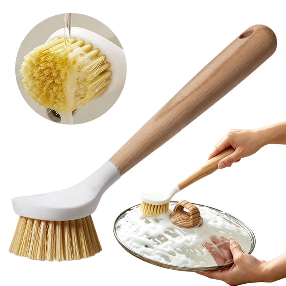 Stiff Bristles Dish Brush with Wood Handle,Kitchen Cleaner With Hanging Hole for Cleaning Dishes, Pots and Pans, Kitchen Sink, 1PC