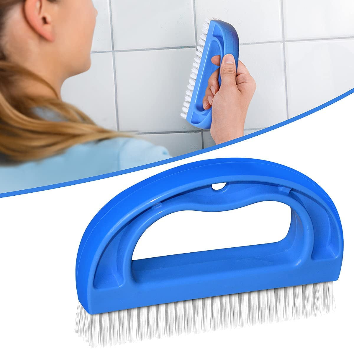Grout Brush with Adjustable Long Handle,Swivel Cleaning Grout Line Scrubber V-Shaped Stiff Bristles Grout Cleaner Corner Brush for Bathroom Tub Tile