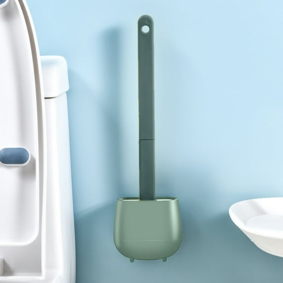 Stiff Kitchen Brush 1 Set Flat Toilet Brush Flexible Tpr Rubber Wall Long Handle Toilet Bowl Brush For Bathroom,Green Kitchen Cleaning Brush