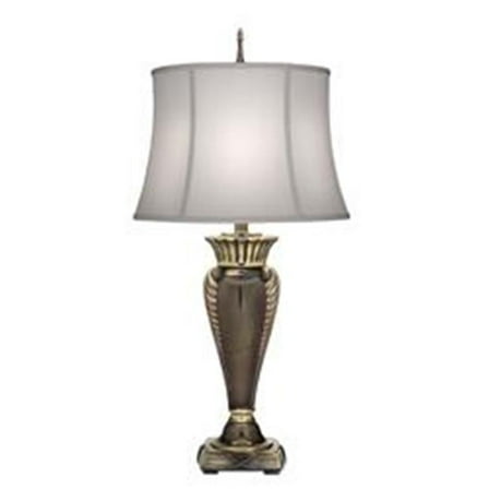 Stiffel  34 in. Roman Bronze Table Lamp with Off White Silk Shantung Shade