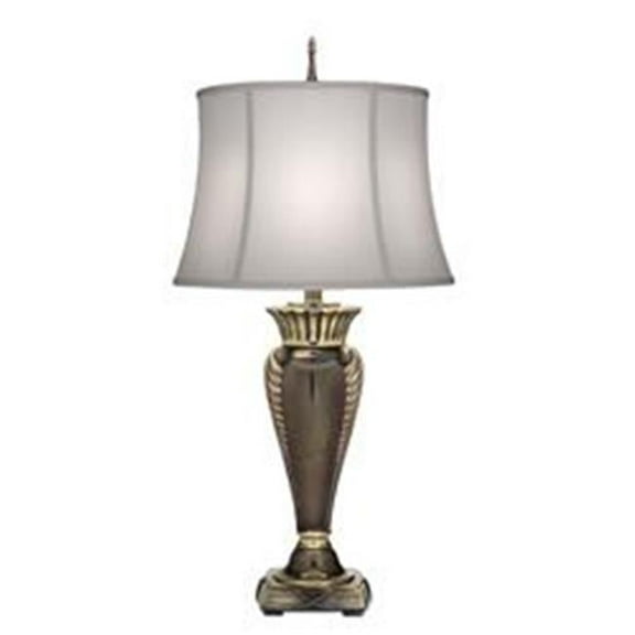 Stiffel  34 in. Roman Bronze Table Lamp with Off White Silk Shantung Shade