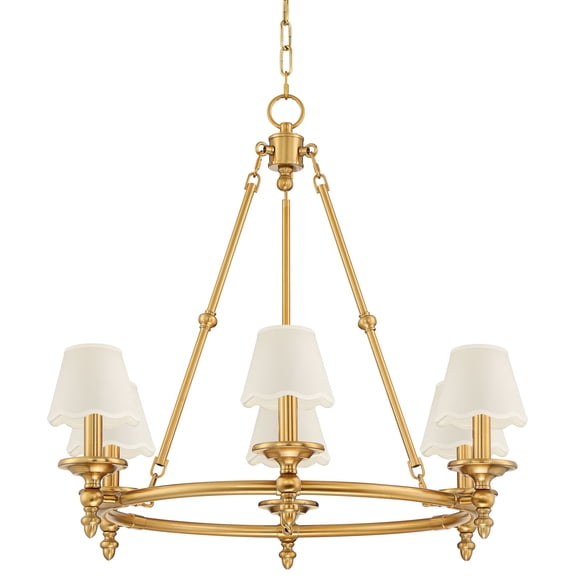 Stiffel Hartley 28"W Antique Gold 6-Light Chandelier with White Shade