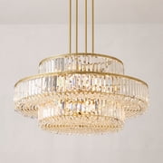 Stiffel Soft Gold Chandelier Lighting 32" Wide Modern 3-Tier Frame Clear Crystal 16-Light Fixture for Dining Room House Entryway