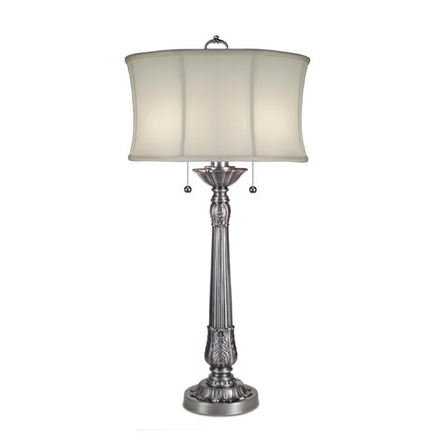 Elegant Pewter Table Lamp with Off-White Shade and 3-Way Switch