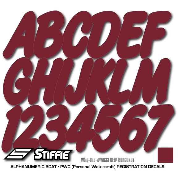 Stiffie Whip-One Lava Red Super Sticky 3" Alpha Numeric Registration Identification Numbers Stickers Decals for Sea-Doo Spark, Inflatable Boats, Ribs, Hypalon/PVC, PWC and Boats
