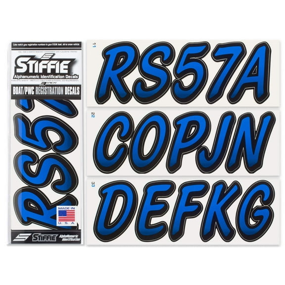 Stiffie Whipline Alpha Numeric Identification System Blue Boat Registration Decals