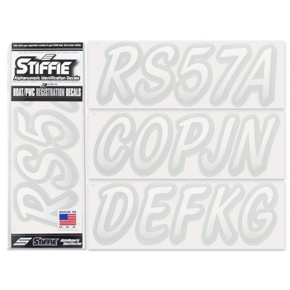 Stiffie Whipline Alpha Numeric Identification System White Waterproof Boat Registration Decals