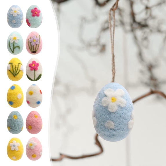 Stijggn 12pcs Plastic Easter Eggs Easter Decor Wool Easter Egg Ornaments Tree Decoration Shatterproof Decorative Hanging Decoration for Spring Crafts Tree Hanging Ornaments Party Decor