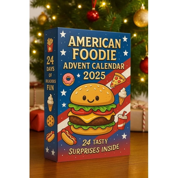 Stijggn 2025 American Foodie Advent Calendar Christmas Decorations 24-Day Christmas Countdown Box with Fast Food, 2D Flat Acrylic,Cute Burger Donut Taco Toys for K*ids & Food Lovers