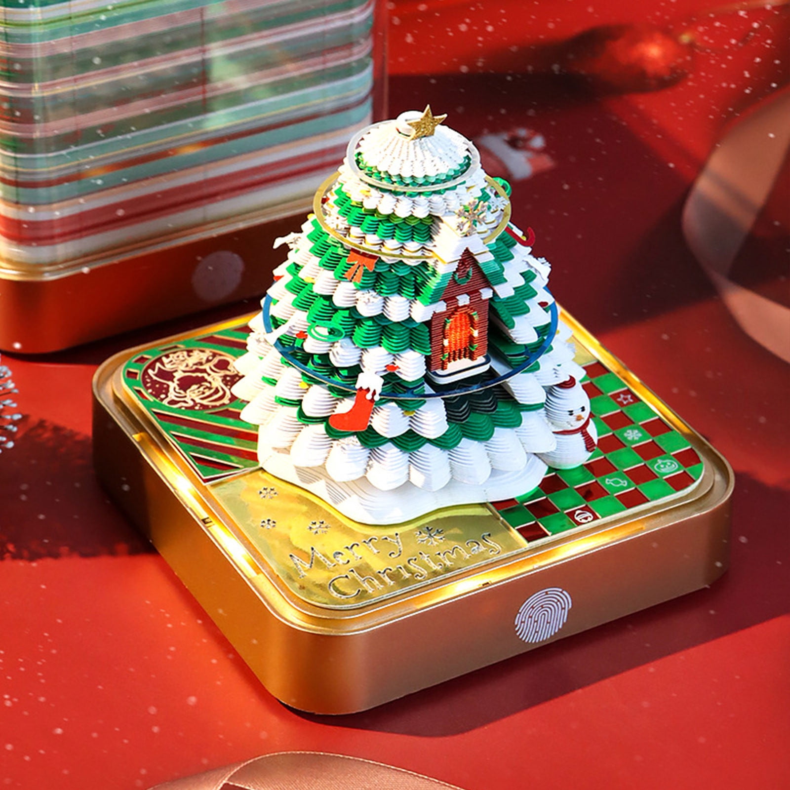 Stijggn 2026 Christmas Clock Calendar Christmas Decorations 3D Calendar 2025 With Lights Memo pad Art Pads Calendar 3D Art Calendar Paper Carving Gift for Home Decoration